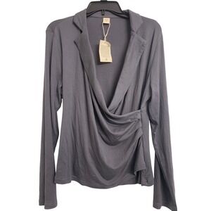 LINTICO  XXL Gray Tencel Wool Blend Wrap Draped Long Sleeve Top NWT